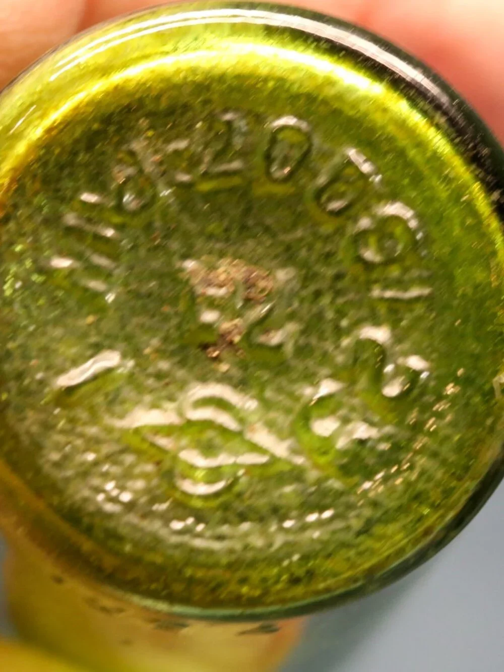 Vintage Green Glass Pill type bottles with inscriptions.  1 oz.